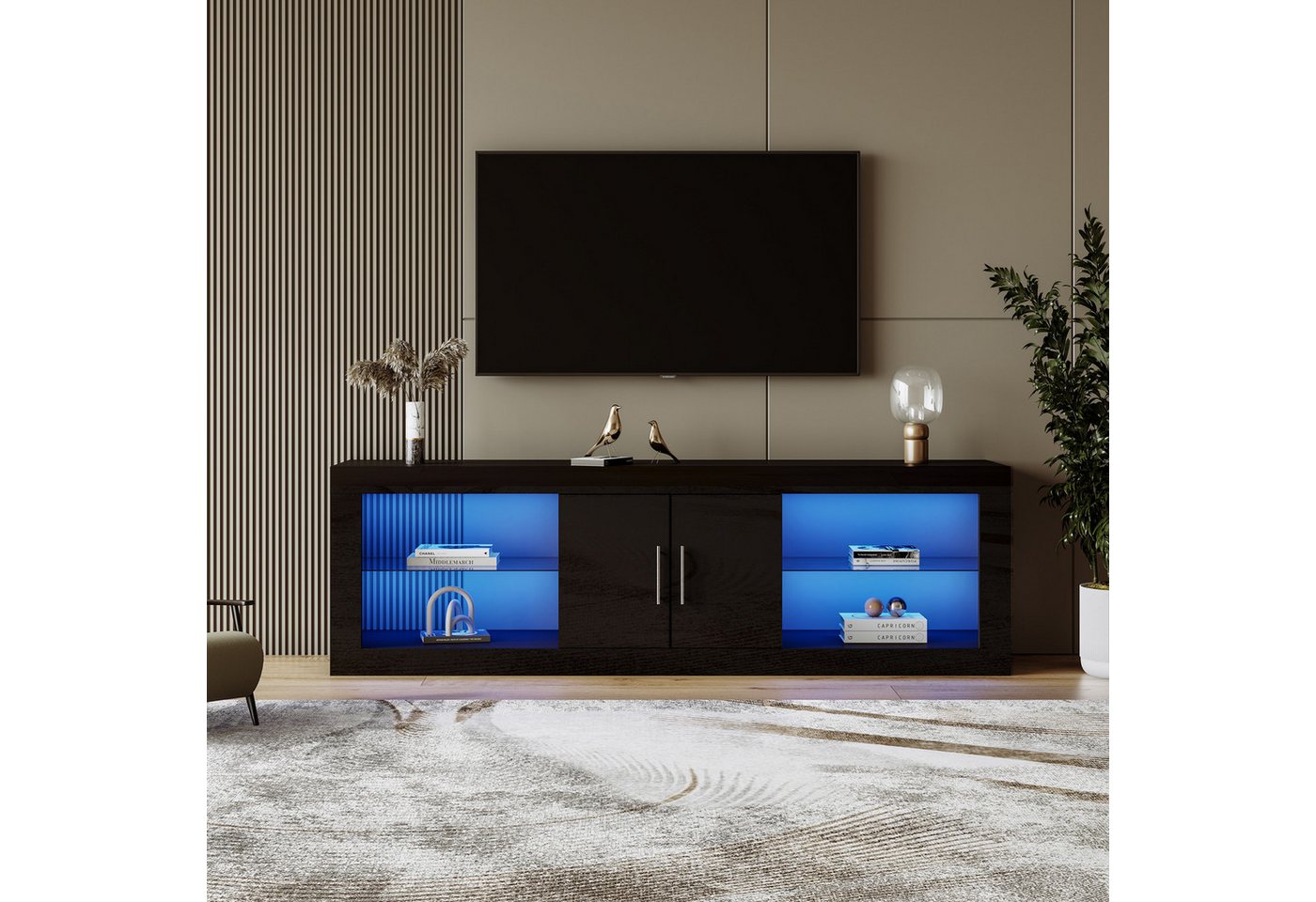 OKWISH TV-Schrank Lowboard Fernsehtisch (16-Farben-LED,Bluetooth-Steuerung,geräuschlose Scharniere) mit LED-Beleuchtung, TV-Ständer für 60-Fernseher, 140*50*35cm" von OKWISH