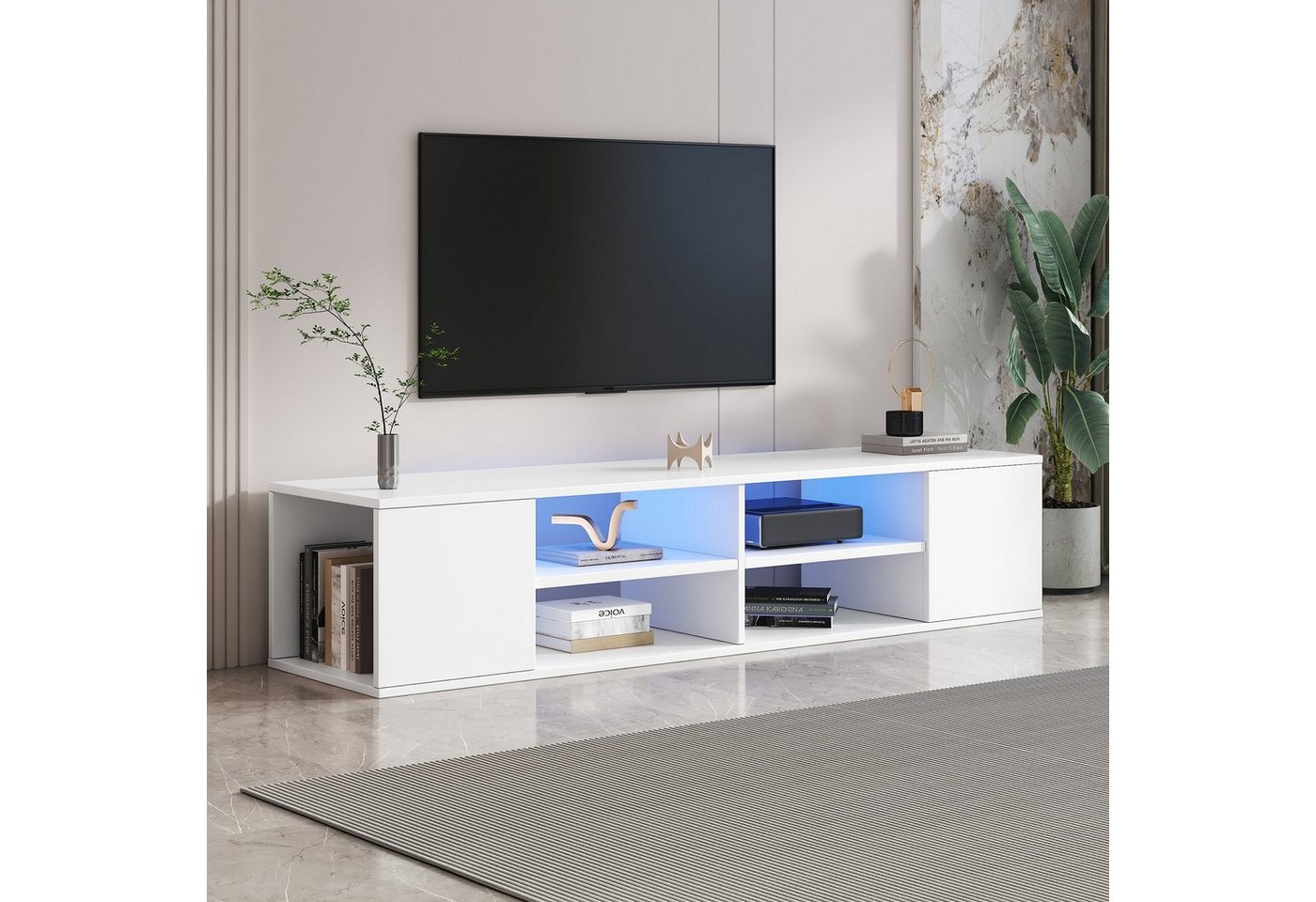 OKWISH TV-Schrank TV-Board mit LED-Beleuchtung, Fernsehtisch von OKWISH