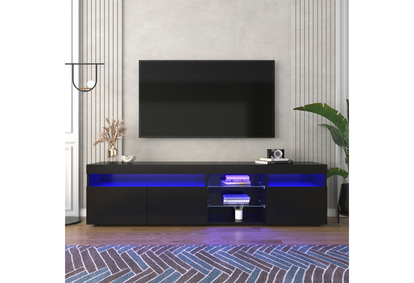 OKWISH TV-Schrank TV-Lowboard (Fernsehschrank TV-Tisch, Variable LED-Beleuchtung) mit LED-Beleuchtung (3 Schranktüren von OKWISH