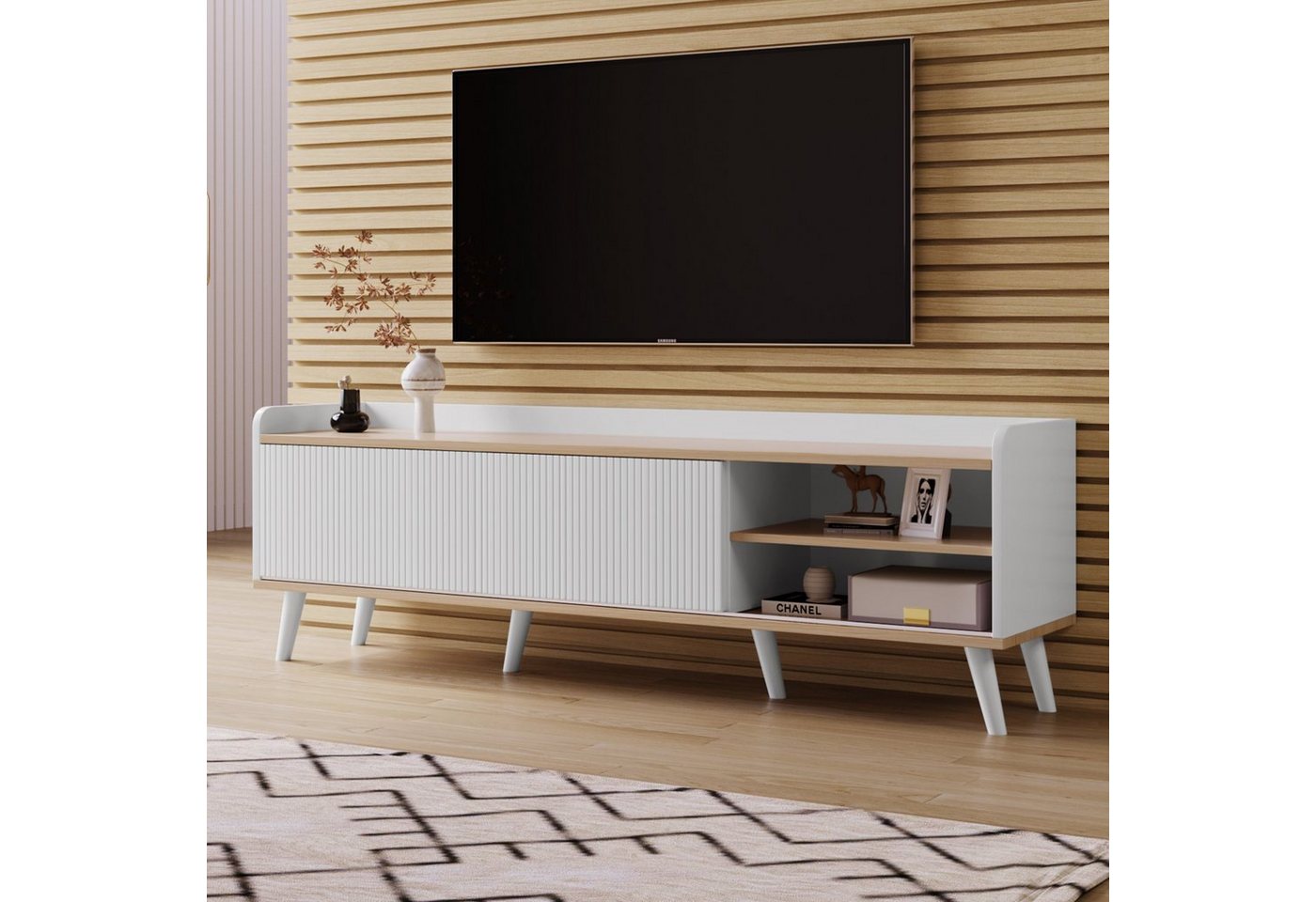 OKWISH TV-Schrank mit zwei Schubladen, Fernsehtisch TV Board TV- Lowboard (H58/L160/T40 cm) Multifunktionales Design, Spezielles farblich passendes Design von OKWISH