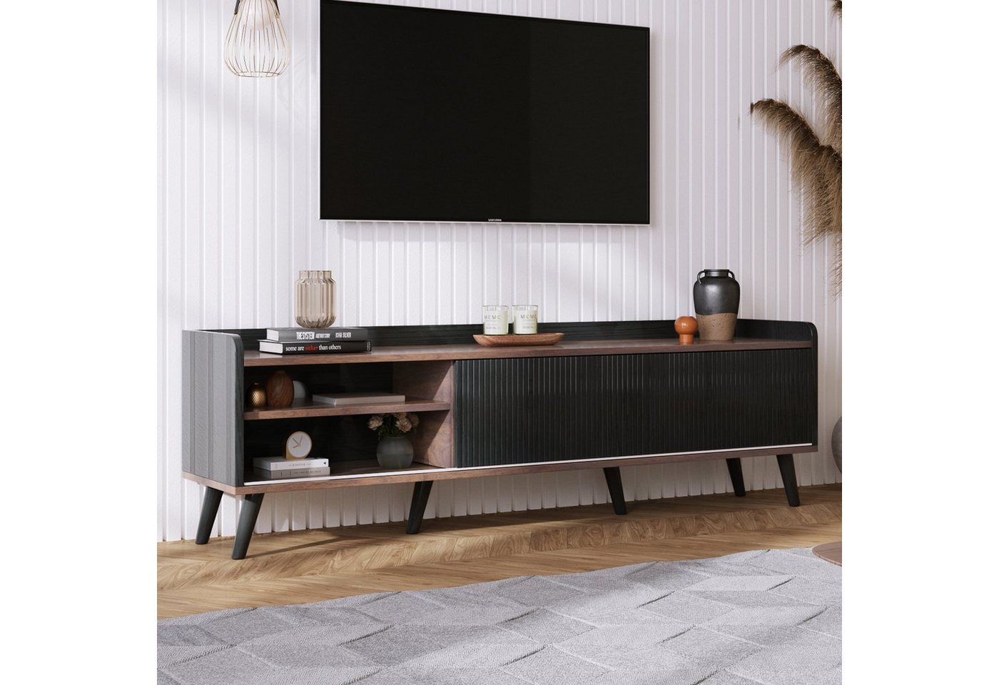 OKWISH TV-Schrank mit zwei Schubladen, Fernsehtisch TV Board TV- Lowboard (H58/L160/T40 cm) Multifunktionales Design, Spezielles farblich passendes Design von OKWISH