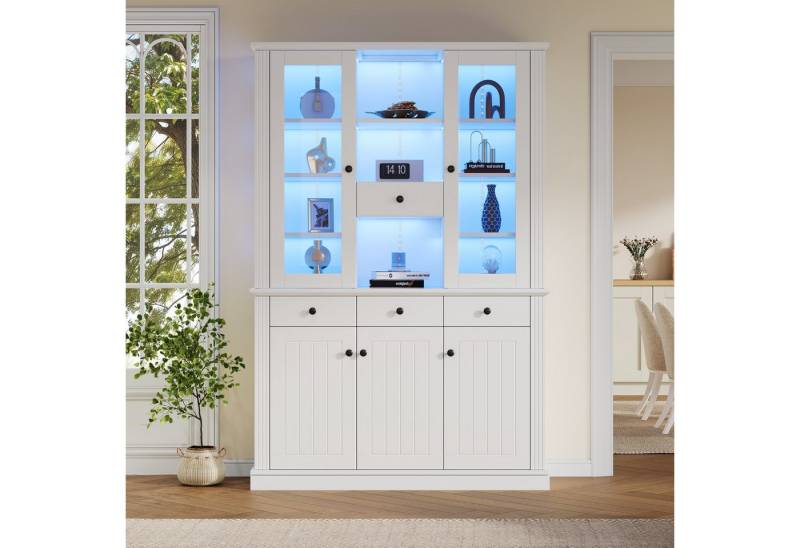 OKWISH Vitrine 119,5*40*180cm, mit 21 Ablagefächern (Wohnzimmerschrank, Highboard, 1-St., mit 4 Schubladen und 5 Türen) mit 16 Farben LED-Lichtstreifen von OKWISH