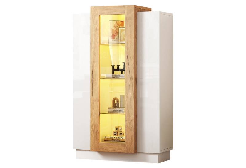 OKWISH Vitrine 120cm hoch (Hochschrank, Standvitrine , 1-St., 3 Türen) mit Glasablagen, hochglanz mit LED von OKWISH