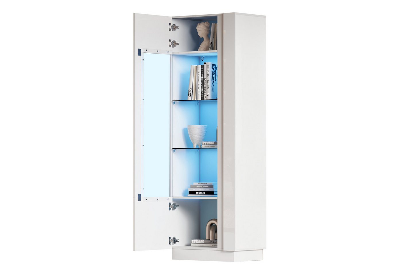 OKWISH Vitrine 60*40*180cm (Highboard, Sofaschrank, 1-St., Schranktür aus Acryl + 3 Glasboden) Hochglanz Lagerschrank mit LED-Beleuchtung von OKWISH