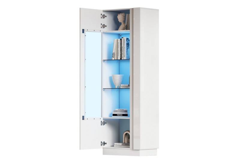 OKWISH Vitrine 60*40*180cm (Highboard, Sofaschrank, 1-St., Schranktür aus Acryl + 3 Glasboden) Hochglanz Lagerschrank mit LED-Beleuchtung von OKWISH