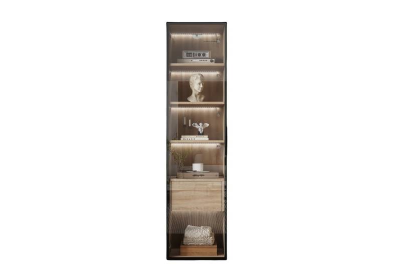 OKWISH Vitrine Badezimmerschrank (Hochschrank, Lagerschrank, Highboard, Lagerschränke, 1-St., mit 1 großen Schubladen und 1 Türen) mit Lichtleiste, Glastür von OKWISH