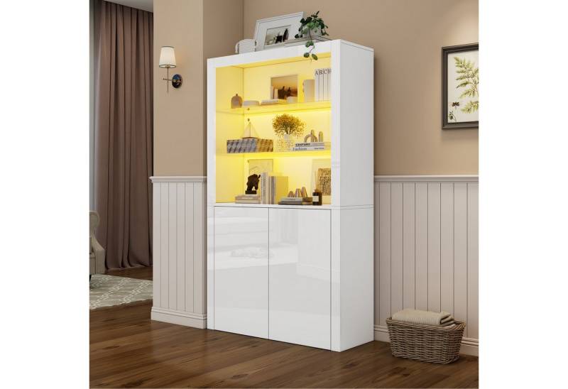 OKWISH Vitrine Hochglanz-Aufbewahrungsschrank (Sideboard, Wohnzimmerschrank, Organizer, 1-St., Displayschicht aus gehärtetem Glas) mit LED-Leuchten von OKWISH
