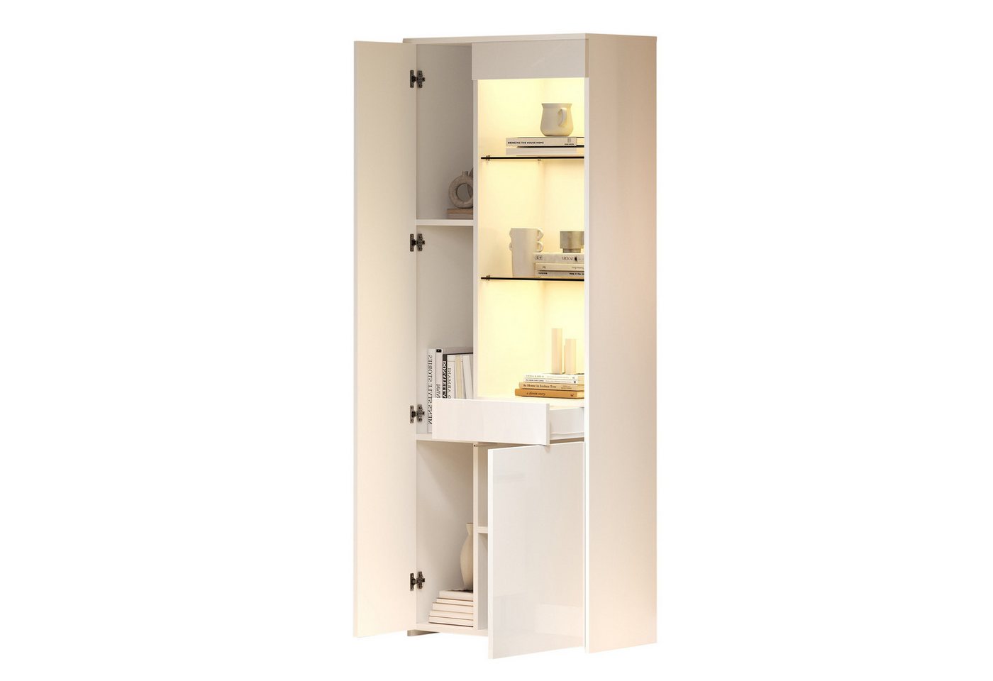 OKWISH Vitrine Trennwandlagerung (Hochschrank, Highboard, 1-St., 70*35*180cm) Hochglanz Glasvitrine mit Schubladen, LED-Beleuchtung von OKWISH