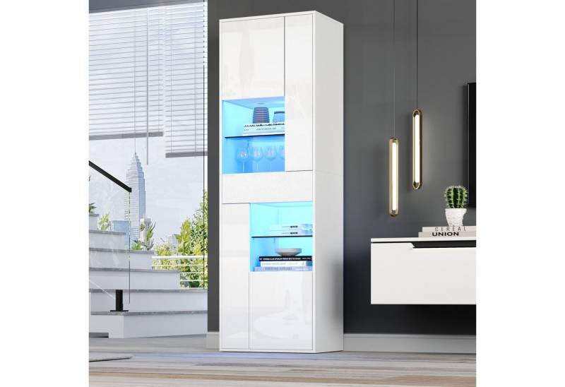 OKWISH Vitrine Vitrine aus Spanplatte (Schaukästen, Hochschrank, 1-St., mit 1 Schublade und 4 Schränken) mit led beleuchtung, Hochglanz-Design von OKWISH