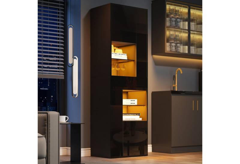 OKWISH Vitrine Vitrine aus Spanplatte (Schaukästen, Hochschrank, 1-St., mit 1 Schublade und 4 Schränken) mit led beleuchtung, Hochglanz-Design von OKWISH