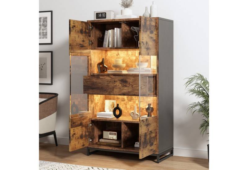 OKWISH Vitrine Weinschränke, Bücherregale (Stauraumvitrine mit Acrylblende, 1-St., mit 2 Schubladen) mit LED-Beleuchtung von OKWISH