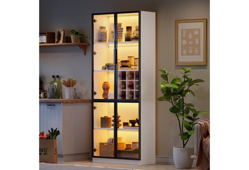 OKWISH Vitrine mit Doppeltüren (Bücherschrank, Sideboard, Glasvitrine, 1-St., 80*35*200cm) Weinschrank, Glasregal mit Glastüren, LED von OKWISH