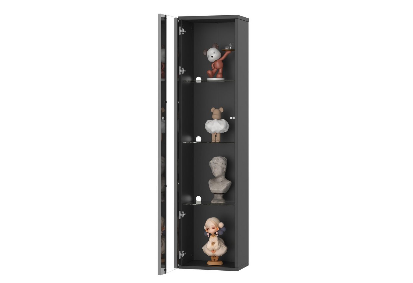 OKWISH Vitrine mit LED-Beleuchtung (Multifunktionale Glasvitrine 40 x 29 x 170 cm mit LED-Farbwechsellicht, Fernbedienung/App-Steuerung, Glastrennwand und Acrylplatte) LED-Farbwechsellicht von OKWISH