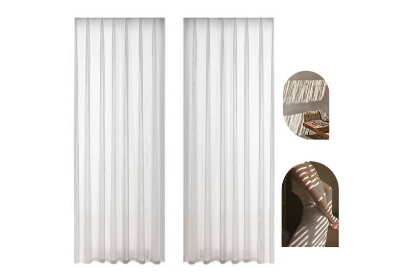 OKWISH Vorhang 2er Voile Vorhänge luftiger Gardinen Sichtschutz Curtains, (2 St), halbtransparent, Polyesterfaser, 140x175 cm weiße Streifen für Wohnzimmer Schlafzimmer Küche usw. von OKWISH