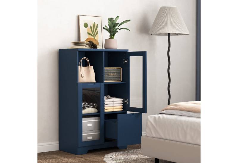 OKWISH Wandhängeschrank Vielseitiger Stauraum Schrank, Lackierter MDF-Schrank mit Glastüren & Schublade – Vielseitiger Stauraum, elegantes Design & pflegeleicht 1-tlg. von OKWISH