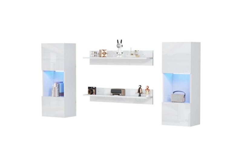 OKWISH Wandregal LED-Wandschrank und 2 Regale, TV-Schrank-Set 4-tlg., Smarte APP-gesteuerte Beleuchtung, Hochglanzoberfläche von OKWISH