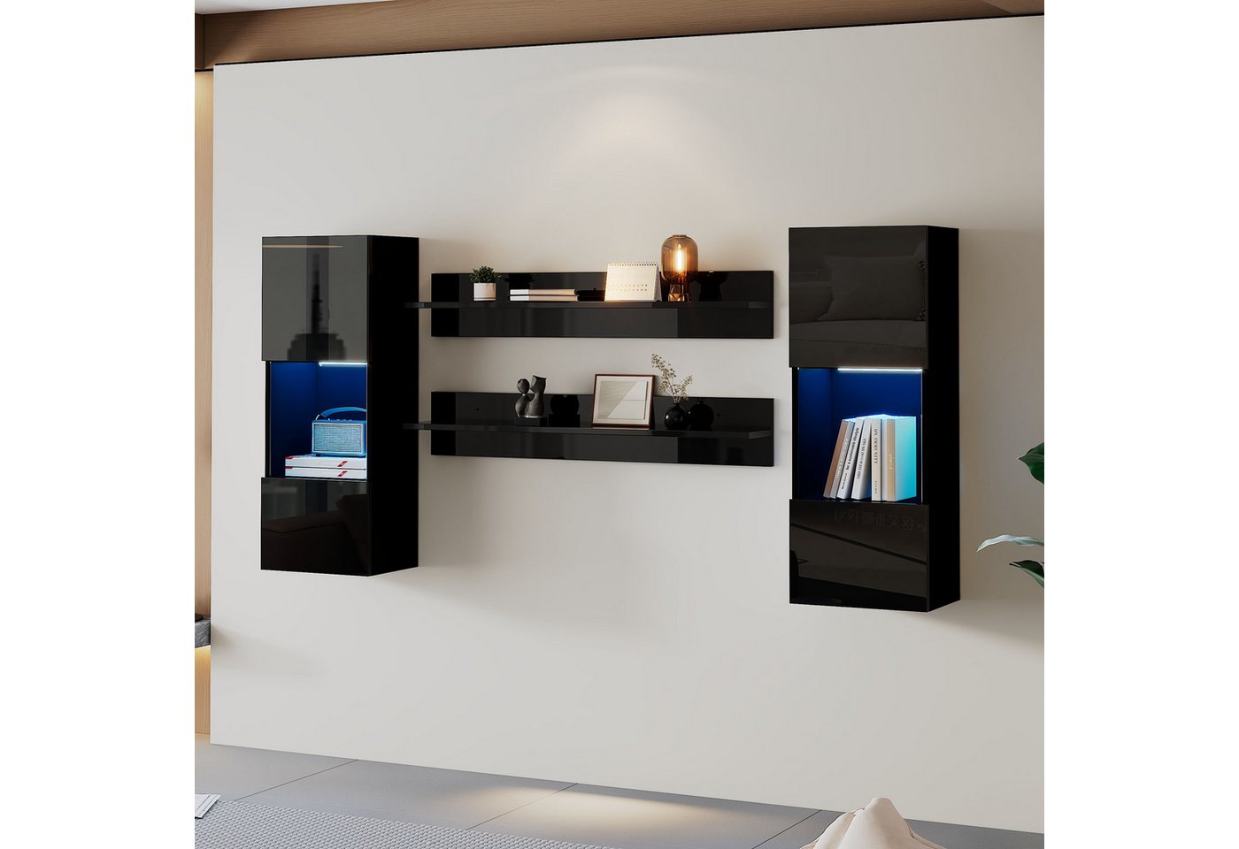 OKWISH Wandregal LED-Wandschrank und 2 Regale, TV-Schrank-Set 4-tlg., Smarte APP-gesteuerte Beleuchtung, Hochglanzoberfläche OKWISH Wandregal LED-Wandschrank und 2 Regale, TV-Schrank-Set 4-tlg., Smarte APP-gesteuerte Beleuchtung, Hochglanzoberfläche von OKWISH
