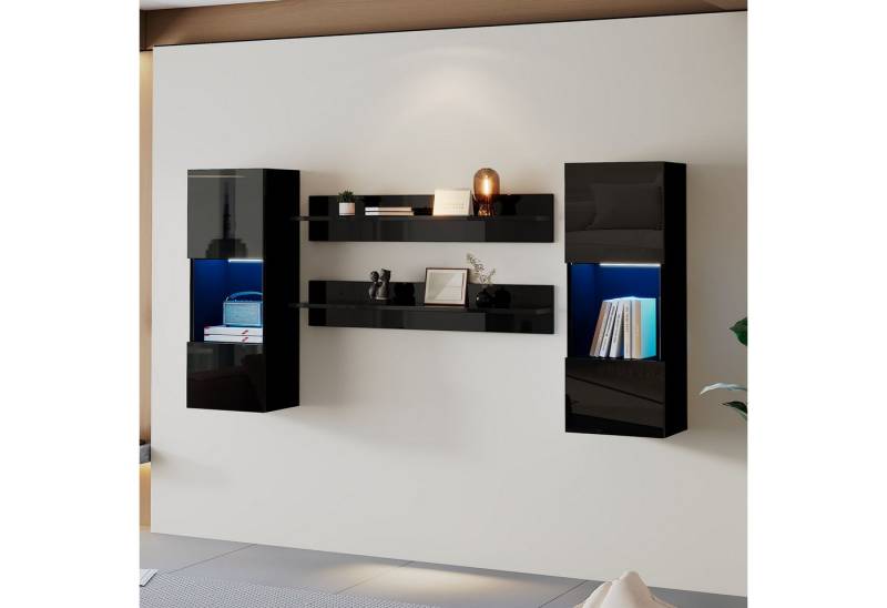 OKWISH Wandregal LED-Wandschrank und 2 Regale, TV-Schrank-Set 4-tlg., Smarte APP-gesteuerte Beleuchtung, Hochglanzoberfläche von OKWISH