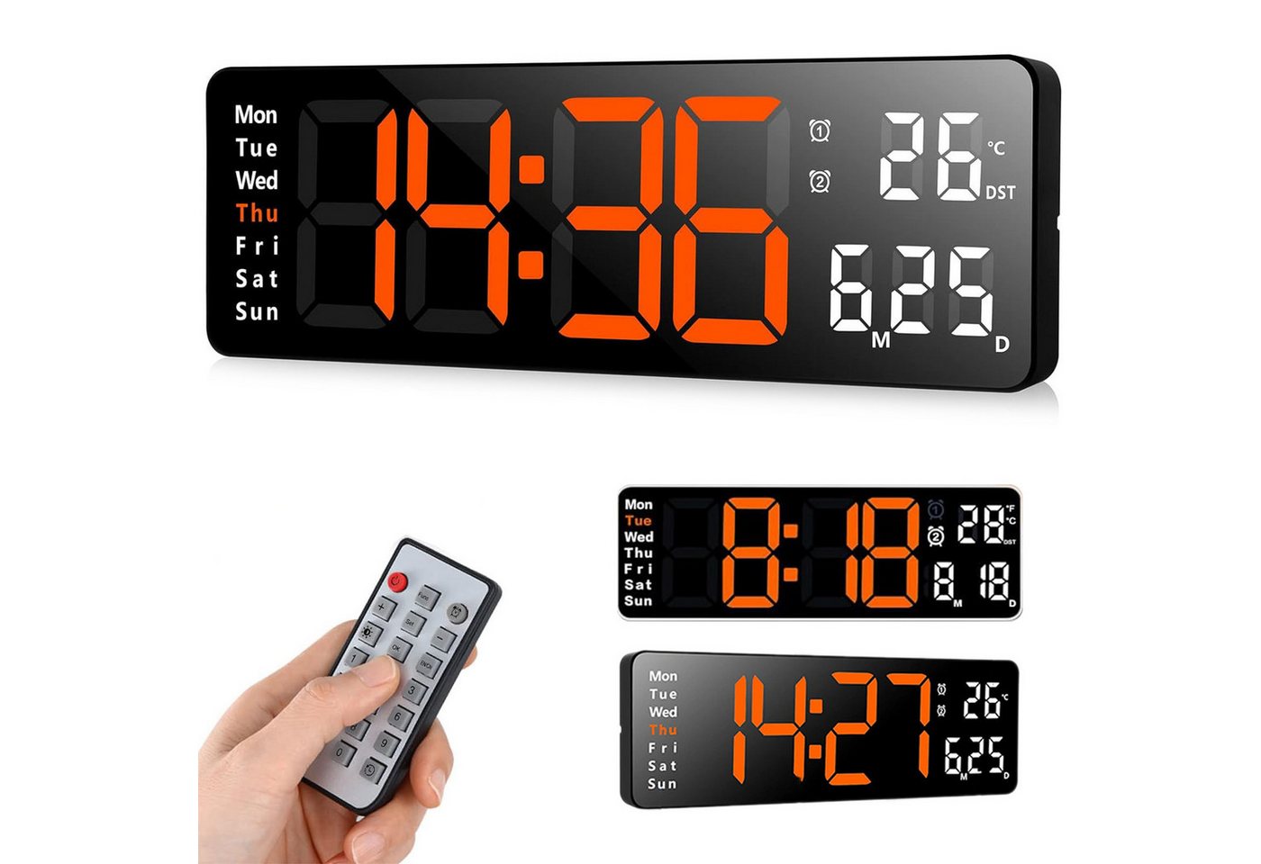 OKWISH Wanduhr 13 Zoll LED Digitale Wandwecker Küchenuhr Tischuhr (Digitalwecker mit Fernbedienung Timing Countdown Speicherfunktion) von OKWISH