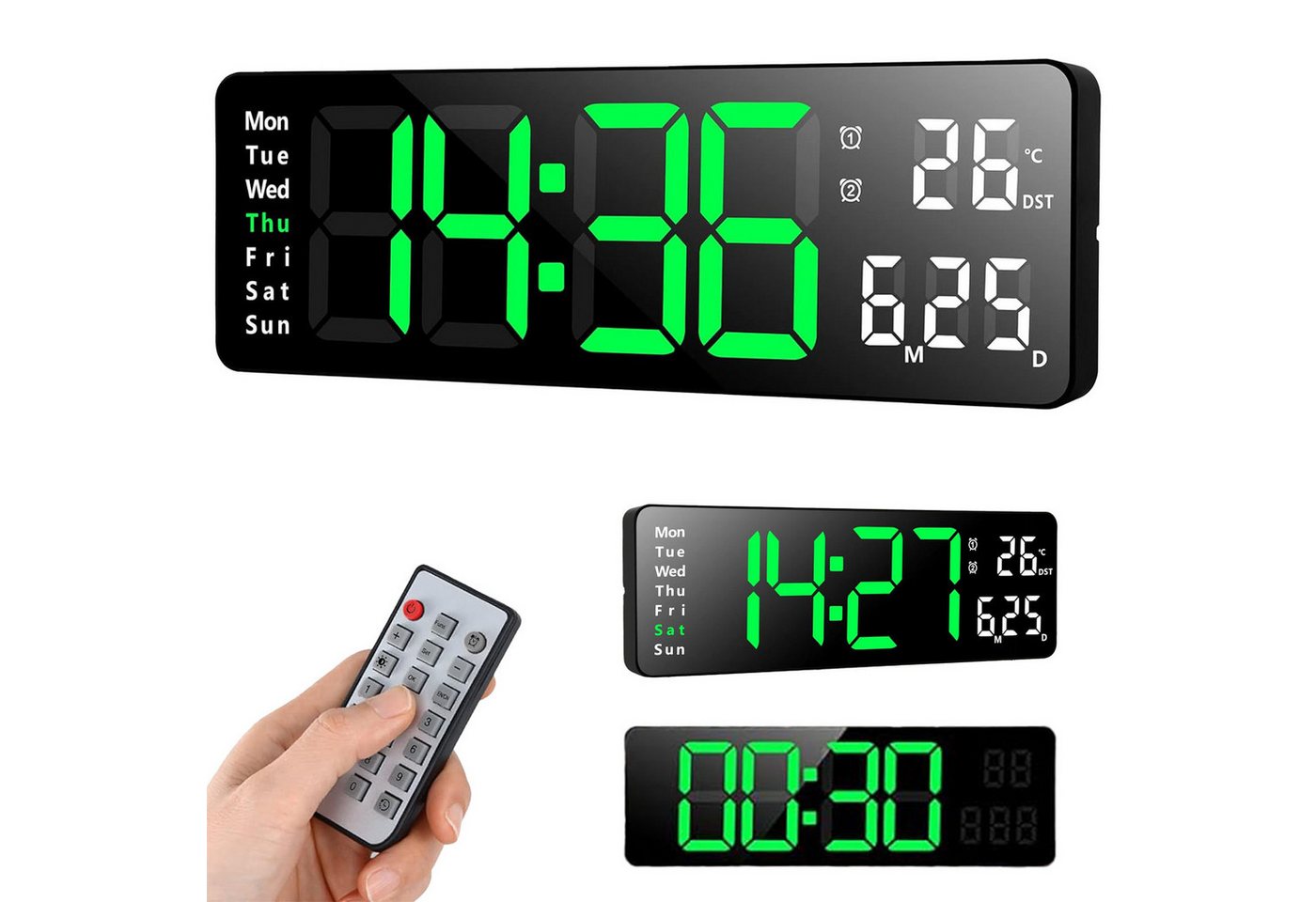 OKWISH Wanduhr 13 Zoll LED Digitale Wandwecker Küchenuhr Tischuhr (Digitalwecker mit Fernbedienung Timing Countdown Speicherfunktion) von OKWISH