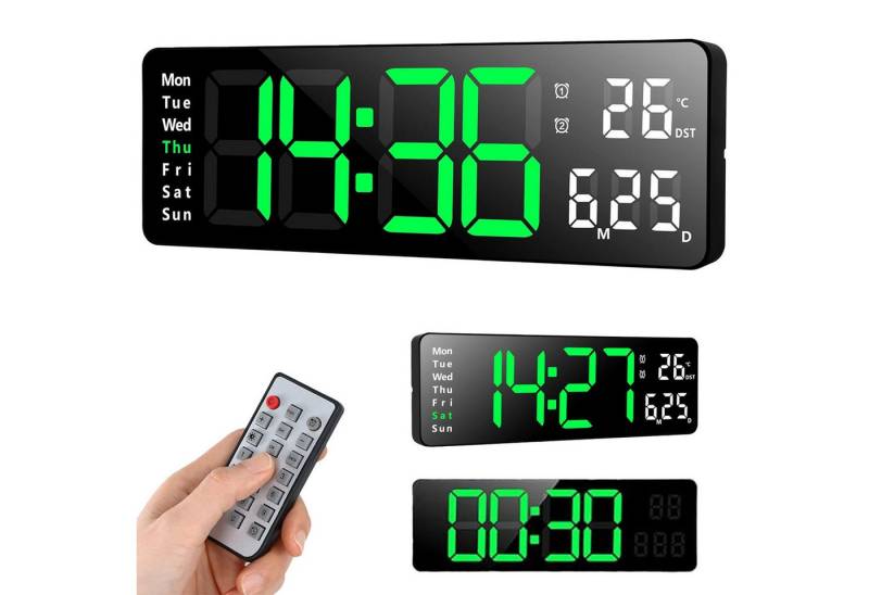 OKWISH Wanduhr 13 Zoll LED Digitale Wandwecker Küchenuhr Tischuhr (Digitalwecker mit Fernbedienung Timing Countdown Speicherfunktion) von OKWISH