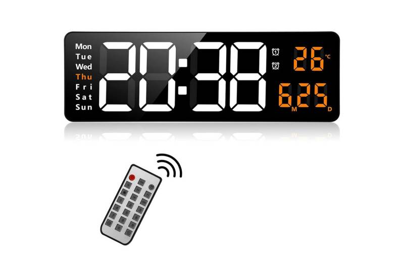 OKWISH Wanduhr 13 Zoll LED Digitale Wandwecker Küchenuhr Tischuhr (Digitalwecker mit Fernbedienung Timing Countdown Speicherfunktion) von OKWISH