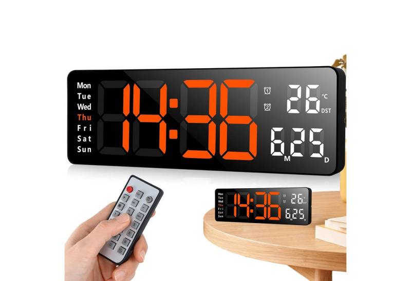 OKWISH Wanduhr 13 Zoll LED Digitale Wandwecker Küchenuhr Tischuhr (Digitalwecker mit Fernbedienung Timing Countdown Speicherfunktion) von OKWISH