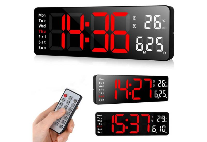 OKWISH Wanduhr 13 Zoll LED Digitale Wandwecker Küchenuhr Tischuhr (Digitalwecker mit Fernbedienung Timing Countdown Speicherfunktion) von OKWISH
