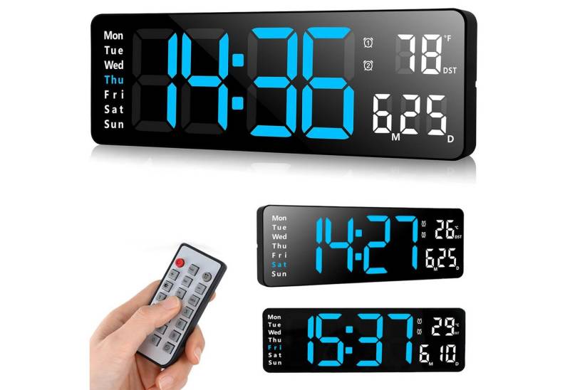 OKWISH Wanduhr 13 Zoll LED Digitale Wandwecker Küchenuhr Tischuhr (Digitalwecker mit Fernbedienung Timing Countdown Speicherfunktion) von OKWISH