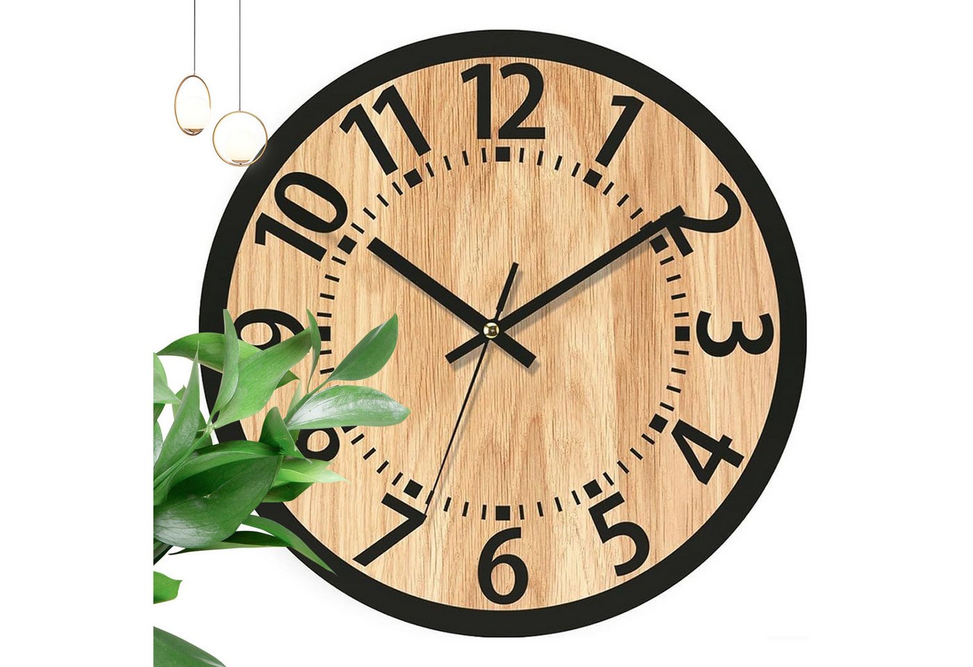 OKWISH Wanduhr Rund Holz Wand Uhr modern Leise Uhr ohne Ticken 34CM (Große gut lesbare Zahlen Wohnzimmer Deko für jeden Raum) von OKWISH