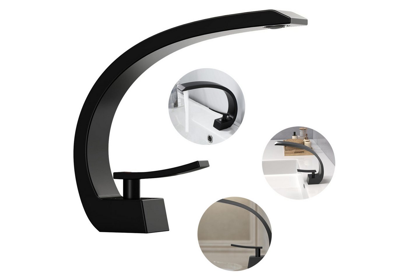 OKWISH Waschtischarmatur Wasserfall Bad Wasserhahn Küchenarmatur Einhebel (3/8 Zoll Norm-Anschluss Messing + Stahl Chrom-Finish 19cm Auslaufhöhe, Mischbatterie + Keramikkartusche) Wasserfall für Badezimmer Toiletten Oder Gäste WC Waschbecken usw von OKWISH