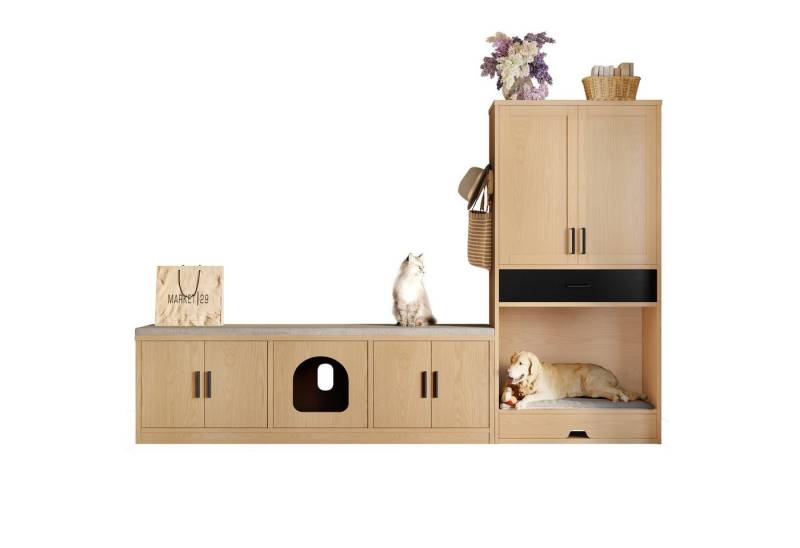 OKWISH Wohnzimmer-Set 2-in-1-Haustiermöbel-Set, (Futterstation, Katzenschrank, 2-St), Schrankbank, Hochschrankkommt mit Hundebett von OKWISH
