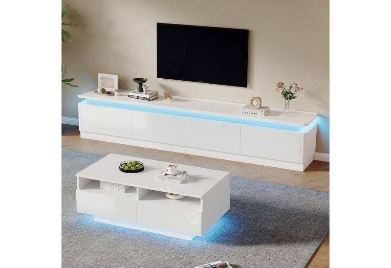 OKWISH Wohnzimmer-Set Hochglanz-TV-Schrank-Couchtisch-Kombination, (Fernsehtisch, Beistelltisch, 1-St., mit LED-Leuchten + Schubladen), für 75-Zoll-Fernseher von OKWISH