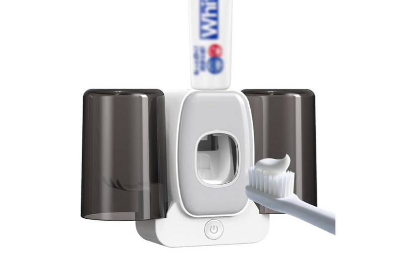 OKWISH Zahnbürstenhalter UV Desinfektions Zahnbürstenhalterset Zahnpastaspender, (Wand montiert Zahnbürste Sterilisator Set, Zahnbürsten Sanitizer Halter mit 2 Gurgelbechern wiederaufladbar), für Waschtisch Badezimmer Wohnung Hotel usw. von OKWISH