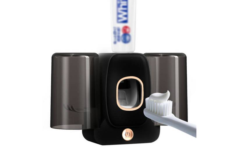 OKWISH Zahnbürstenhalter UV Desinfektions Zahnbürstenhalterset Zahnpastaspender, (Wand montiert Zahnbürste Sterilisator Set, Zahnbürsten Sanitizer Halter mit 2 Gurgelbechern wiederaufladbar), für Waschtisch Badezimmer Wohnung Hotel usw. von OKWISH