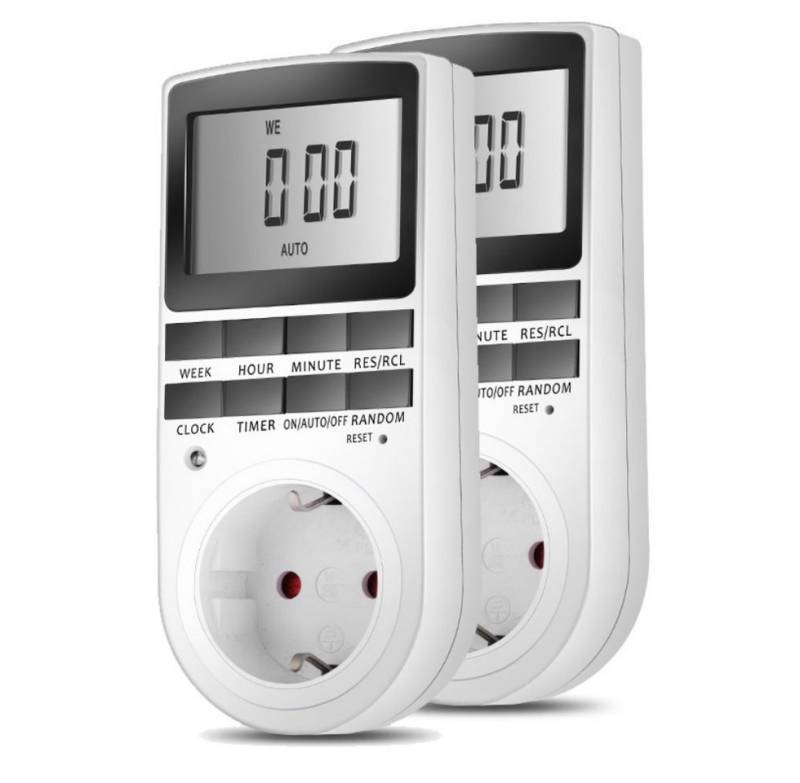 OKWISH Zeitschaltuhr Digitale Zeitschaltuhren Timer Steckdose Zeitschaltuhr-Steckdose, mit 10 täglichen konfigurierbaren Programme, 2-St., LCD Display und Anti-Theft-Zufallsmodus mit unendlichem Zyklus, Täglich für Innen 230V / 16A / 3680W von OKWISH