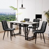 120x70cm Schwarz Esstisch mit 4 Stühlen Set,Moderne Küche Esstisch Set, Dunkelgrau Samt Esszimmerstühle, Schwarz Eisen Beintisch Okwish von OKWISH