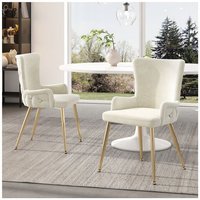 Okwish - 2er Set Esszimmerstuhl, Wohnzimmerstuhl mit vier goldenen Metallbeinen, in Samt, Beige, 49x47x85 cm Okwish - 2er Set Esszimmerstuhl, Wohnzimmerstuhl mit vier goldenen Metallbeinen, in Samt, Beige, 49x47x85 cm von OKWISH