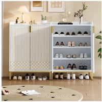 Okwish - 2er-Set weißer Schuhschrank, Aufbewahrungseinheit mit goldenen Metallbeinen und verstellbaren Regalen, 75 x 37 x 105 cm Okwish - 2er-Set weißer Schuhschrank, Aufbewahrungseinheit mit goldenen Metallbeinen und verstellbaren Regalen, 75 x 37 x 105 cm von OKWISH