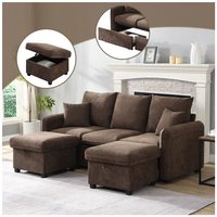 Okwish - 3-Sitzer-Ecksofa mit Schlaffunktion, gepolstert, mit 2 Fußhockern mit Stauraum und 2 Schubladen, Chenille-Stoff, Braun Okwish - 3-Sitzer-Ecksofa mit Schlaffunktion, gepolstert, mit 2 Fußhockern mit Stauraum und 2 Schubladen, Chenille-Stoff, Braun von OKWISH