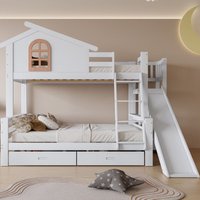 Okwish - 30687789WAA) Etagenbett mit Fensterfunktion und vierstufiger Kipptreppe, Kinder- und Mutterbett mit Rutsche, mit zwei Schubladen, von OKWISH