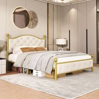 Doppelbettgestell – schlicht und modern, Metallbett, Stauraum unter dem Bett, – Gold 140x200 cm von OKWISH