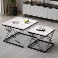 Okwish - Elegantes 2-teiliges Couchtisch-Set, quadratische Tische in 606045 cm und 454540 cm, glänzende Marmoroptik, höhenverstellbare Beine, von OKWISH