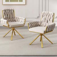 Okwish - Esszimmerstuhl (2) Freizeit-Drehstuhl mit vier Metallstützbeinen, Sessel, Samt, Beige von OKWISH