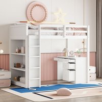 Okwish - Hochbett 90 x 200 cm mit Aufbewahrungsschränken und Computertisch, multifunktionales Kinder-Hochbett aus weißem Holz Okwish - Hochbett 90 x 200 cm mit Aufbewahrungsschränken und Computertisch, multifunktionales Kinder-Hochbett aus weißem Holz von OKWISH