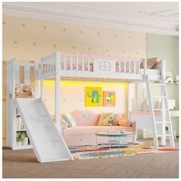 Okwish - Hochbett 90x200 cm, Einzelbett, Kinderbett mit LED-Beleuchtung, Kleiderschrank, Schublade und EN747 zertifiziert, in Kiefernholz, weiß, ohne Okwish - Hochbett 90x200 cm, Einzelbett, Kinderbett mit LED-Beleuchtung, Kleiderschrank, Schublade und EN747 zertifiziert, in Kiefernholz, weiß, ohne von OKWISH