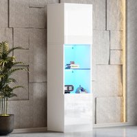 Okwish - Hochglanzweiße Vitrine 45x35x160 cm mit LED-Beleuchtung, 1 Glasboden, eigenständige Vitrinen, hohe Lagerschränke von OKWISH