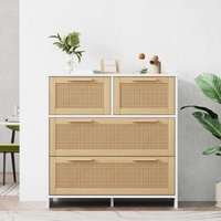 Hochwertiger Rattanschrank mit 4 Schubladen und Massivholzgriffen – Geeignet für Schlafzimmer, Wohnzimmer, Esszimmer, Flur – Maße: L80/H80/T38 cm Hochwertiger Rattanschrank mit 4 Schubladen und Massivholzgriffen – Geeignet für Schlafzimmer, Wohnzimmer, Esszimmer, Flur – Maße: L80/H80/T38 cm von OKWISH