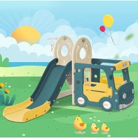 Okwish - Kinderrutsche. 4-in-1-Kinderrutschenset mit Bus, Rutsche, Aktivitätsleiter, Basketballkorb und passendem Basketball. Hergestellt aus von OKWISH