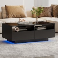 Okwish - Leuchtender LED-Couchtisch mit 2 Schubladen, Sofatisch, Wohnzimmertisch, moderner Mitteltisch mit 16 Farben LED-Lichtern für Wohnzimmer, von OKWISH